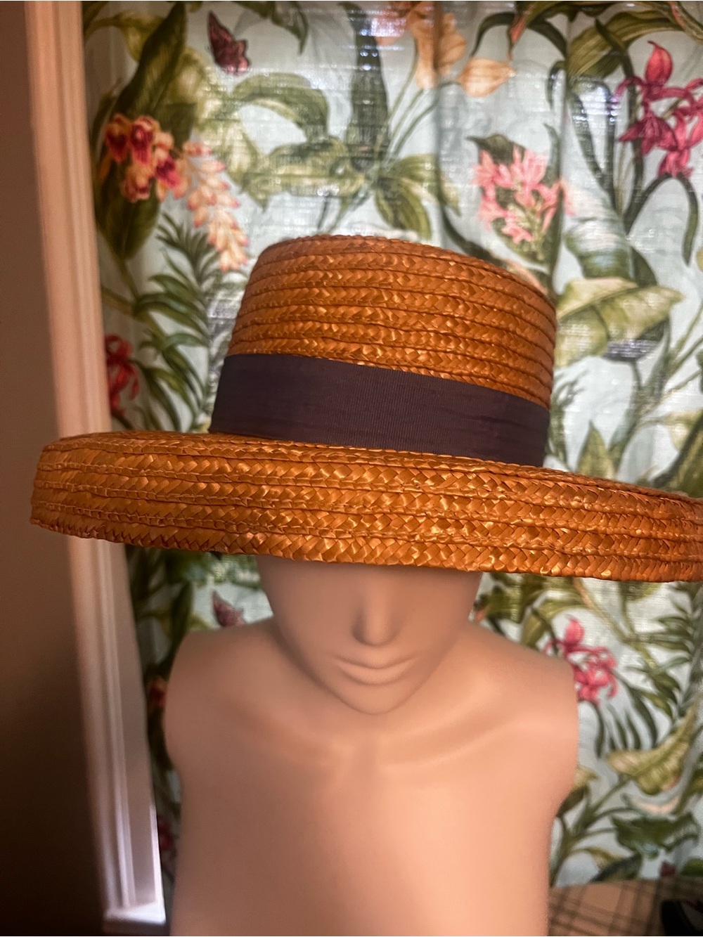 April Cornell Woman’s Straw Boater Hat with Green Band